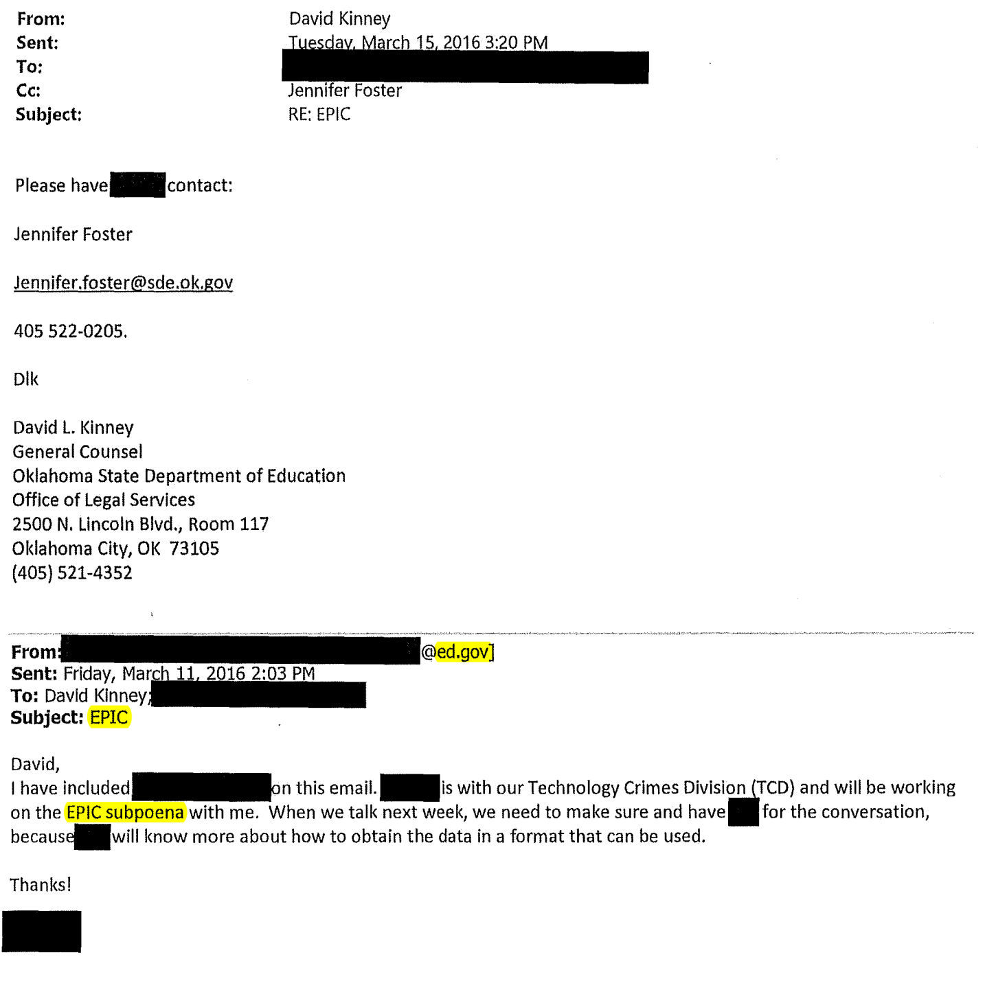 Epic Charter Schools investigation: Email dated March 15, 2016